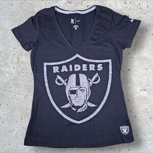 Nike Las Vegas Raiders Black V Neck T Shirt Womens Large NFL Team Apparel